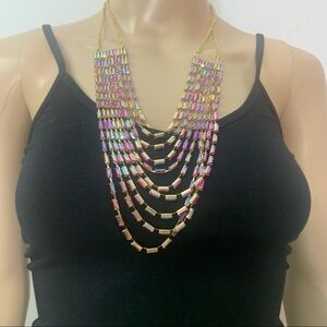 New Gennaro Fuchsia & Gold Rhinestone Layers Statement Necklace Special Occasion